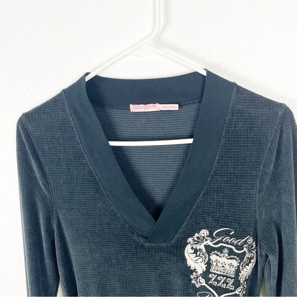 JUICY COUTURE Gray V-Neck Graphic Long Sleeves Nightshirt Small Cozy Loungewear - Picture 6 of 7